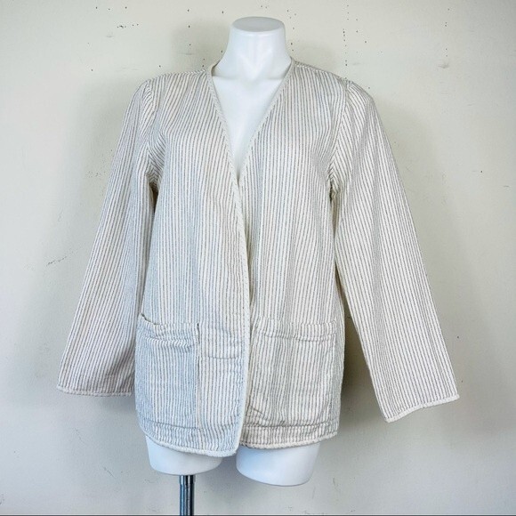 EILEEN FISHER REVERSIBLE COTTON KIMONO JACKET M Open Front Lagenlook Blazer - Picture 7 of 13